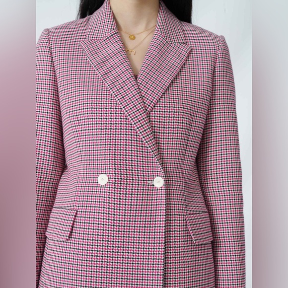 Maje Pink Checked Straight Double-Breasted Blazer - Picture 2 of 5